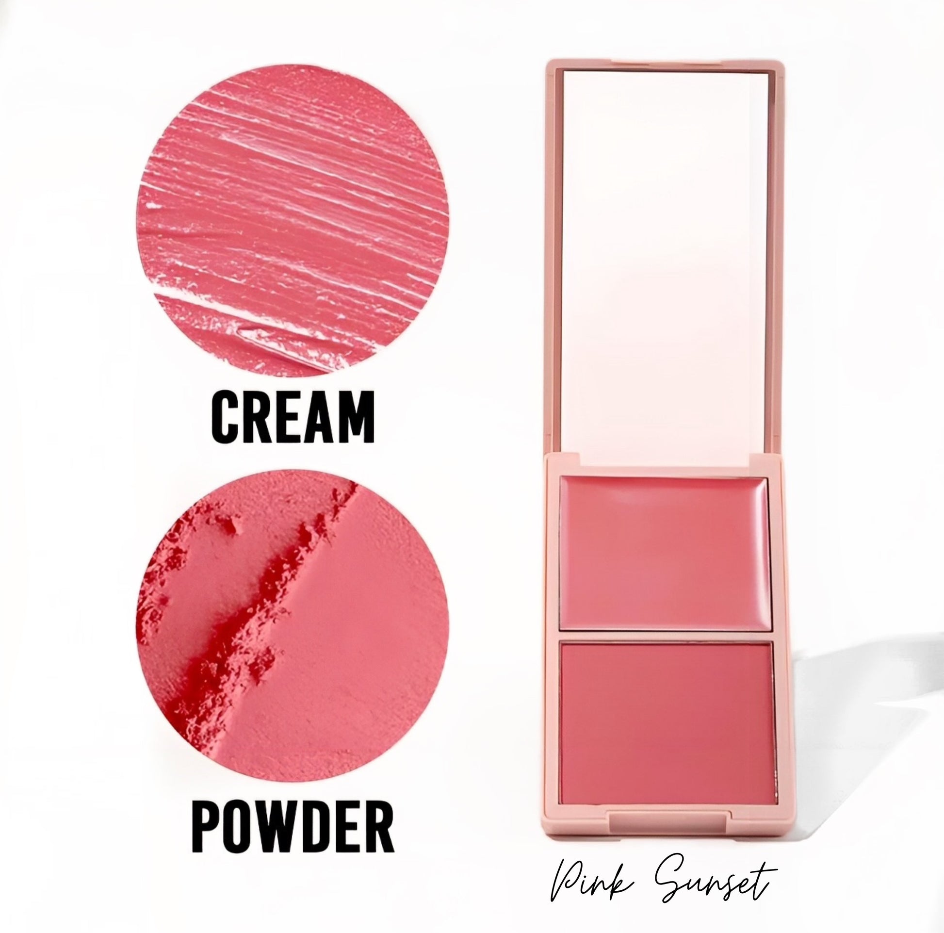 DUO BLUSH de DIDI 24 BEAUTY: Colorete en crema y polvo con dos tonos complementarios para un acabado natural y saludable. Fórmula suave y fácil de aplicar, ideal para dar color y frescura a las mejillas